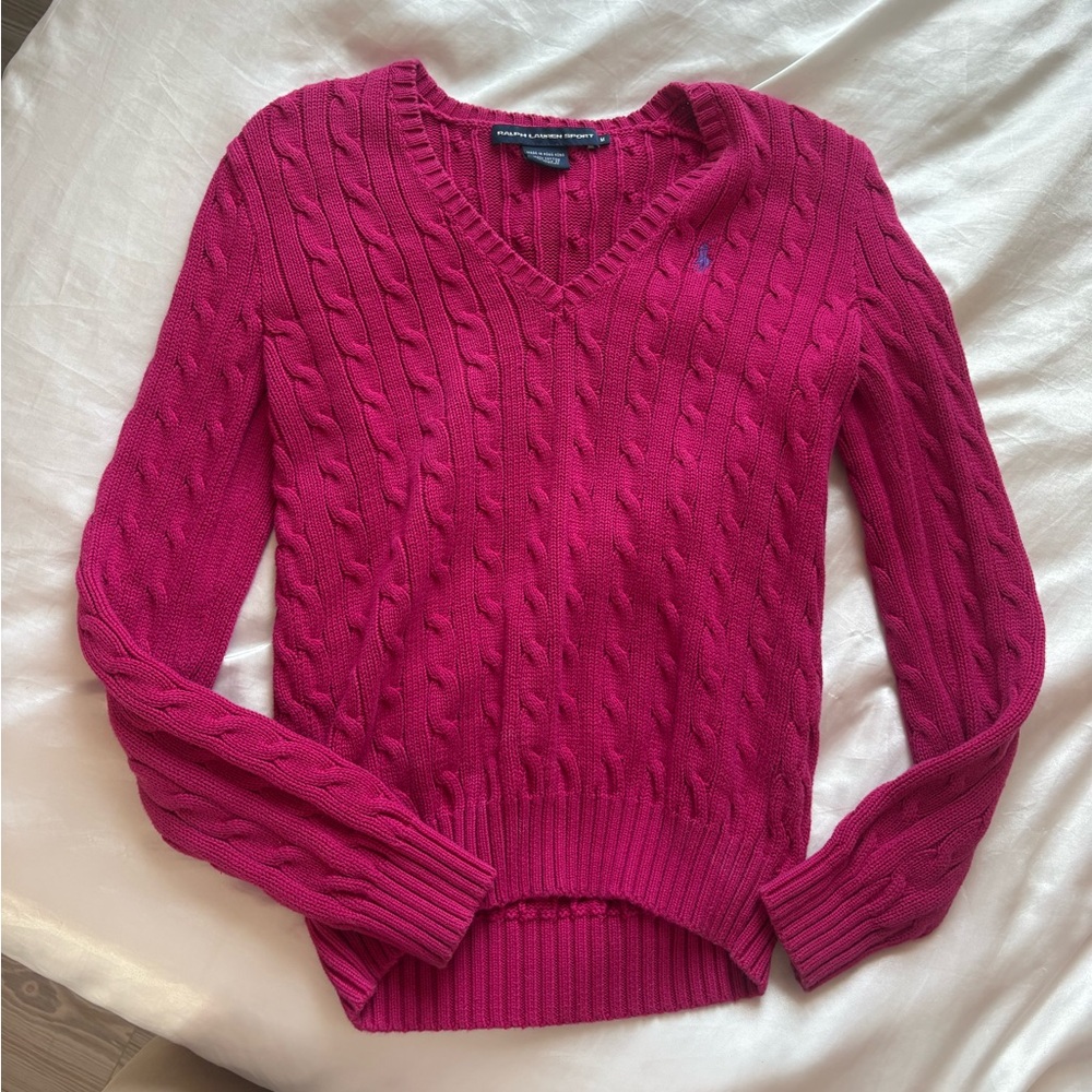 Ralph Lauren Women's Cable-Knit V-Neck Sweater - Raspberry/ hot pink
